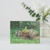 ハガキこんにちは。自転車ピンクの花かご ポストカード (スタンド正面)