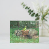 ハガキこんにちは。自転車ピンクの花かご ポストカード (スタンド正面)