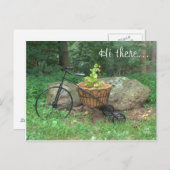 ハガキこんにちは。自転車ピンクの花かご ポストカード (正面/裏面)