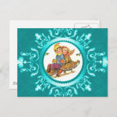 ハガキそり乗り物または写真の氷の青いフレーム ポストカード (正面/裏面)