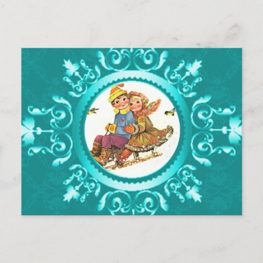 ハガキそり乗り物または写真の氷の青いフレーム ポストカード (正面)