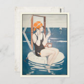 ハガキとヴィンテージフランスの夏イラストレーション ポストカード (正面/裏面)