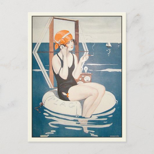 ハガキとヴィンテージフランスの夏イラストレーション ポストカード (正面)