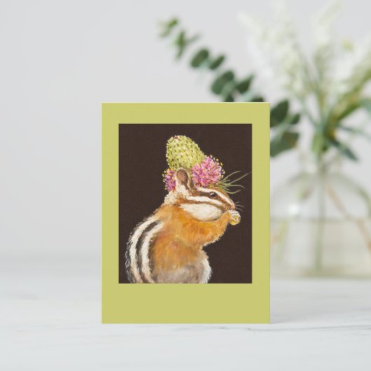 ハガキにプレリークローバーハットを付けたチムーン ポストカード (スタンド正面)