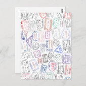 ハガキに世界中のパスポート切手を貼る ポストカード (正面/裏面)