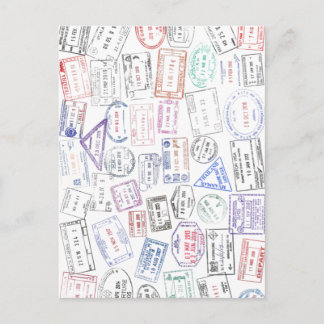 ハガキに世界中のパスポート切手を貼る ポストカード