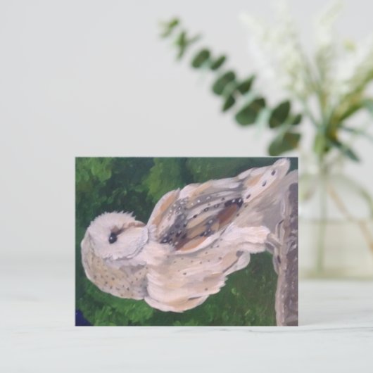 ハガキのフクロウの絵 ポストカード (スタンド正面)