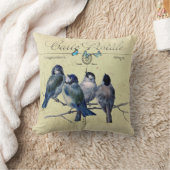 ハガキの上の青い鳥フランスのヴィンテージ クッション (ブランケット)