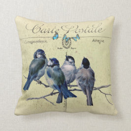 ハガキの上の青い鳥フランスのヴィンテージ クッション
