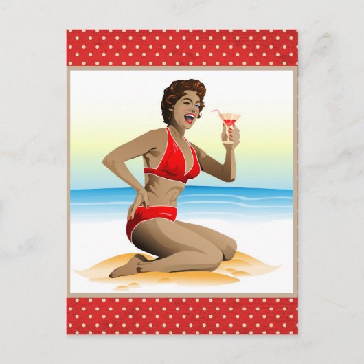 ハガキの夏のカクテル付きピンアップ ポストカード (正面)