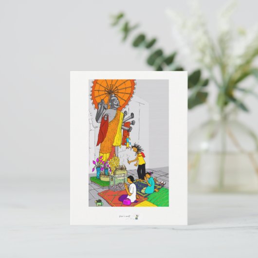 ハガキ仏カラフル教寺院カンボジア ポストカード (スタンド正面)