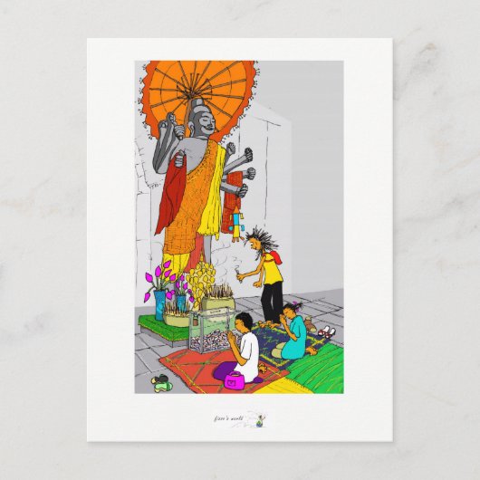 ハガキ仏カラフル教寺院カンボジア ポストカード (正面)