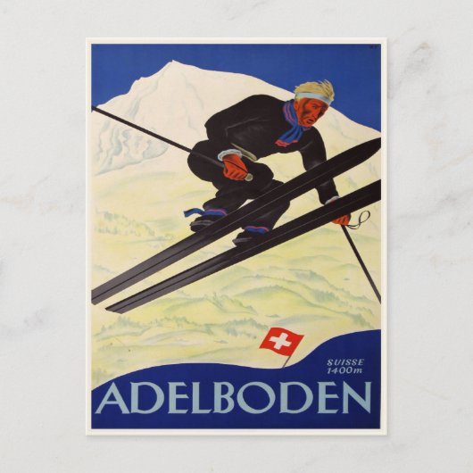 ハガキ付きヴィンテージスキーリゾートプリント ポストカード (正面)