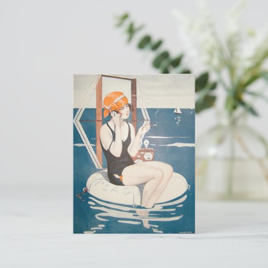 ハガキ付きヴィンテージ夏イラストレーション ポストカード (スタンド正面)