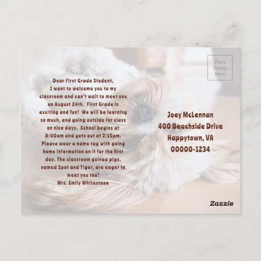 ハガキ歓迎の学生をクラスの子犬に ポストカード (裏面)