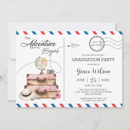 ハガキ荷物アドベンチャー卒業式パーティー開始 招待状 (正面)