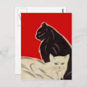 ハガキ黒猫オンレッドアールデコスタイル ポストカード (正面/裏面)