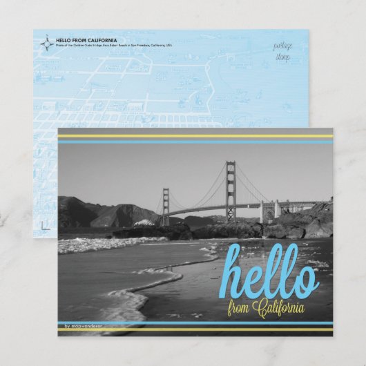 ハガキ – Hello from California (Map on back) ポストカード (正面/裏面)