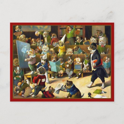 ハガキ:Louis Wainによる「ドッグスクール」 ポストカード (正面)