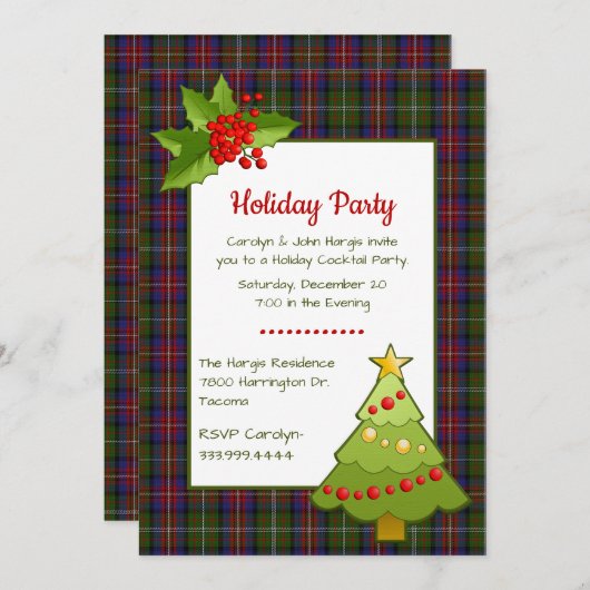 ハギスタータンチェック格子状フェスティバルクリスマスパーティー 招待状 (正面/裏面)