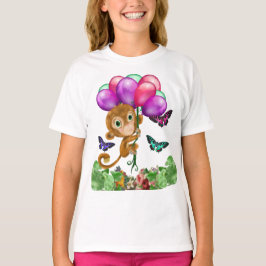 ハギンアウトかわいいサル、蝶とバルーン Tシャツ