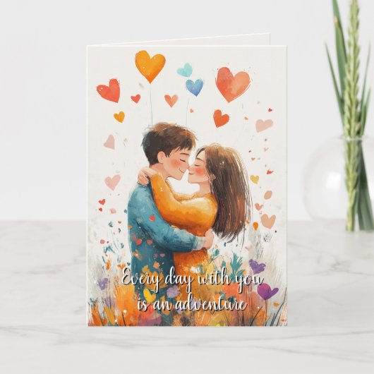 ハギングカップルとハートヴァレンティヌデイベージュ カード (正面)