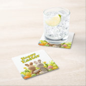 ハギングバニーズハッピーイースター スクエアペーパーコースター (インサイチュ)