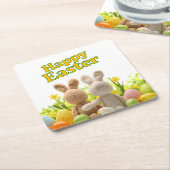 ハギングバニーズハッピーイースター スクエアペーパーコースター (アングル)