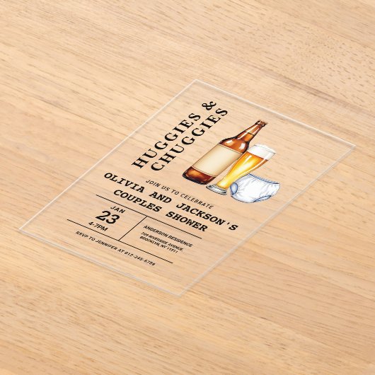 ハギーとチャギーのカップル赤ちゃんシャワー アクリル招待状 (レイダウン)