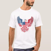 ハクトウワシとアメリカ国旗の愛国的なデザイン Tシャツ (正面)