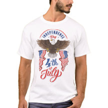 ハクトウワシとアメリカ国旗の7月4日独立記念日Tシャツ