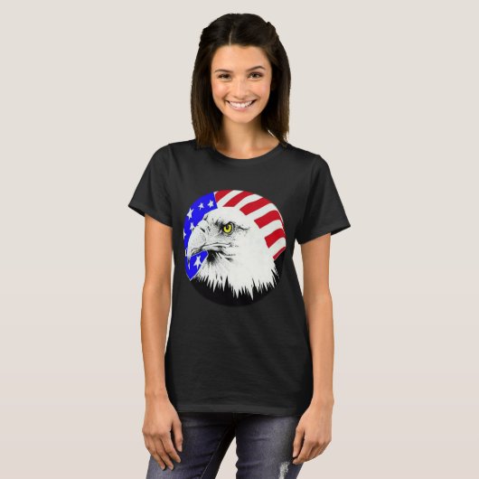 ハクトウワシとアメリカ国旗 女性用 Tシャツ (正面フル)