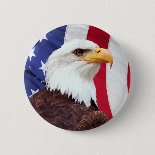 ハクトウワシとアメリカ国旗 缶バッジ (正面)