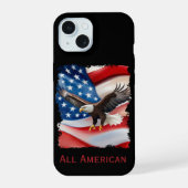 ハクトウワシとアメリカ国旗 7月4日 iPhone 15ケース (裏面)