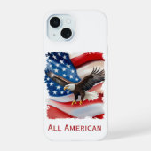 ハクトウワシとアメリカ国旗 7月4日 iPhone 15ケース (裏面)