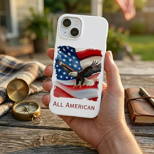 ハクトウワシとアメリカ国旗 7月4日 iPhone 15ケース