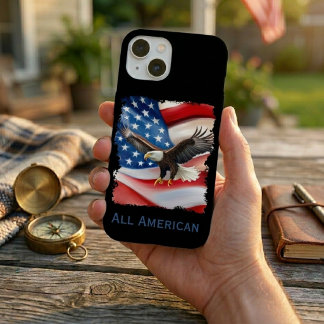 ハクトウワシとアメリカ国旗 7月4日 iPhone 15ケース