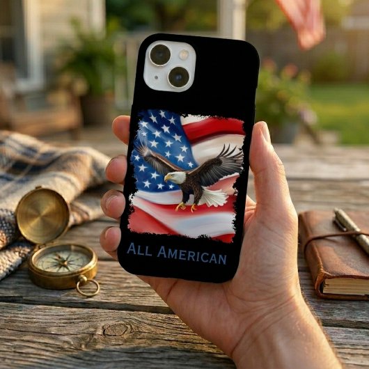 ハクトウワシとアメリカ国旗 7月4日 iPhone 15ケース