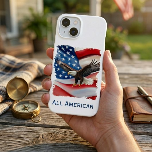 ハクトウワシとアメリカ国旗 7月4日 iPhone 15ケース