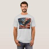 ハクトウワシとアメリカ国旗 Tシャツ (正面フル)