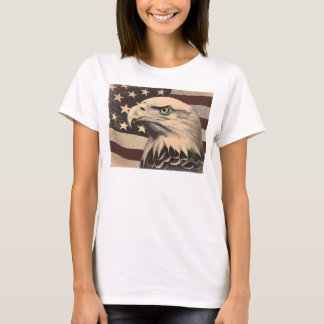 ハクトウワシのビンテージアメリカ国旗 Tシャツ