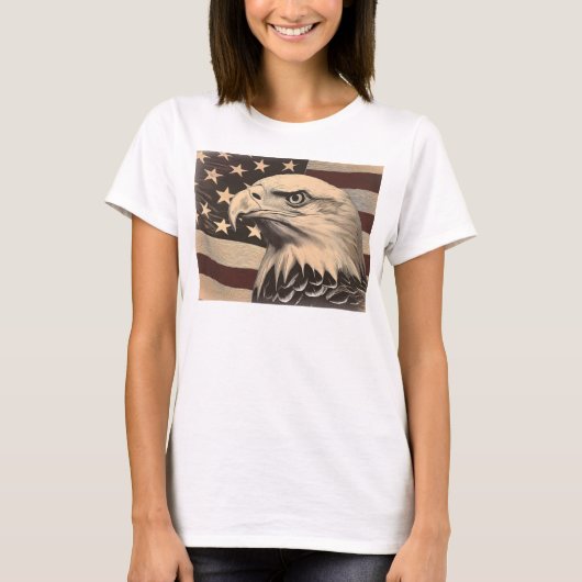 ハクトウワシのビンテージアメリカ国旗 Tシャツ (正面)