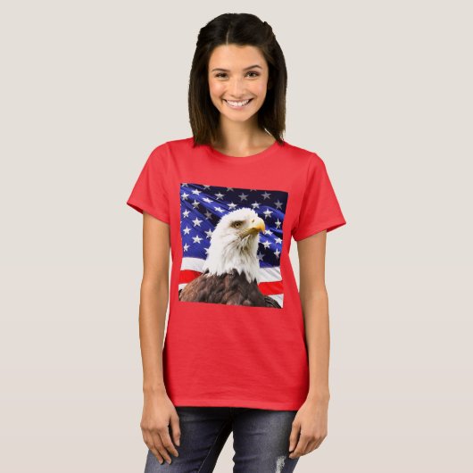 ハクトウワシの入ったアメリカ国旗 Tシャツ (正面フル)
