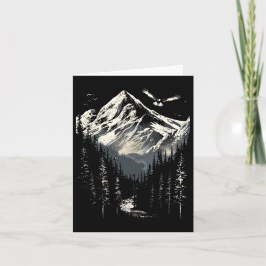 ハクトウワシの山々 松の木 山の自然 カード (正面)