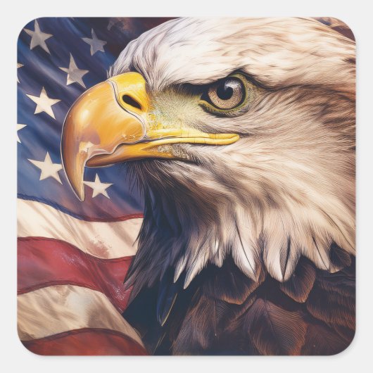ハクトウワシの頭とアメリカ国旗 スクエアシール (正面)