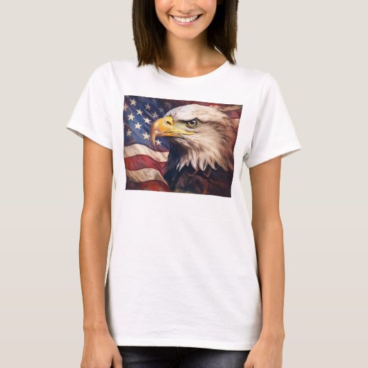 ハクトウワシの頭とアメリカ国旗 Tシャツ (正面)