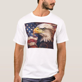 ハクトウワシの頭とアメリカ国旗 Tシャツ