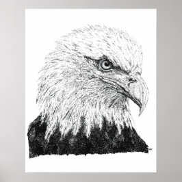 ハクトウワシの頭部手描きモノクロアートワーク ポスター