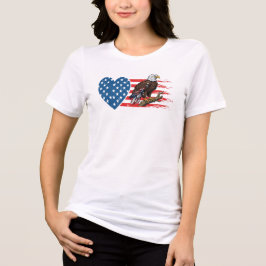 ハクトウワシ、アメリカ国旗ハート トライブレンドＴシャツ
