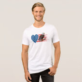 ハクトウワシ、アメリカ国旗ハート トライブレンドTシャツ (正面全面)